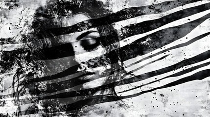 Aufkleber - Intense Monochrome Abstract Portrait with Dramatic Grunge Textures