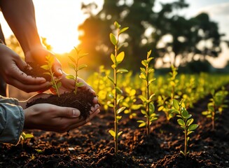 Wall Mural - an image of a person holding a plant in their hands, someone holding a plant in their hands in a field