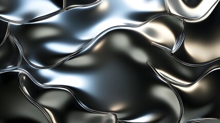 Poster - Mesmerizing Metallic Waves   Futuristic Abstract Liquid Chrome Sculpture Digital Render  Captivating swirling metallic forms in a sleek modern and high tech composition