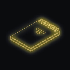 Poster - Neon notepad is glowing on black background, isometric view