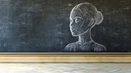 Leinwandbilder - Mysterious and abstract chalkboard or blackboard in an empty classroom or school setting featuring a minimalist graphic design with retro vintage or grungy textures and patterns