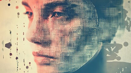 Aufkleber - Mysterious and Moody Digital Art Portrait with Textured Surreal Facial Expression
