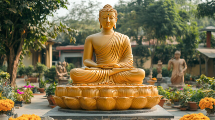 Wall Mural - Close up of Gautam Buddha statue at a Buddhist monastery at Sarnath, Varanasi, India