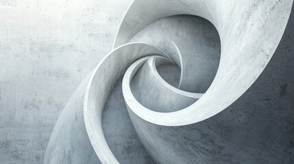 White spiral shaped object embedded in a textured concrete wall for architectural detail