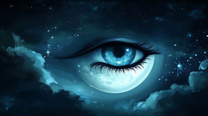 Wall Mural - Moon eye in night sky, fantasy, art, background
