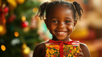 Wall Mural - a africa kid girl is happy after receiving a gift