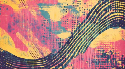 Fototapete - Vibrant Abstract Digital Art with Dynamic Fluid Brush Strokes and Geometric Patterns