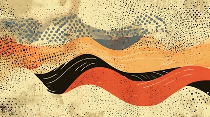 Poster - Vibrant Abstract Landscape Composition with Flowing Shapes and Dynamic Movement