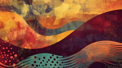Aufkleber - Vibrant and Dynamic Surreal Landscape Painting with Fluid Patterns and Ethereal Atmosphere