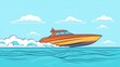 © Chon.Design - Speedboat gliding across summer ocean, adventure scene,