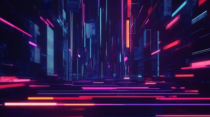 Leinwandbilder - Futuristic digital city tunnel, vibrant light trails, technology