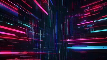 Fototapete - Abstract neon lines digital city
