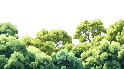 Lush green treetops against white background, nature scene, ideal for website banners