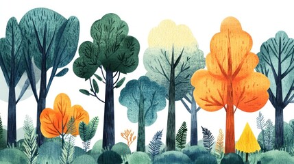 Autumnal forest scene; colorful trees, nature background; ideal for seasonal design