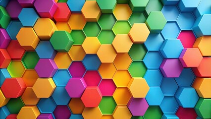 Wall Mural - Abstract Geometric Pattern of Colorful Hexagons in a Grid Formation