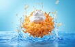 © Sergey Fedchenko - Floating Hanukkah Latke with a Splash of Sour Cream and Apple Sauce on a Cozy Blue and Gold Background