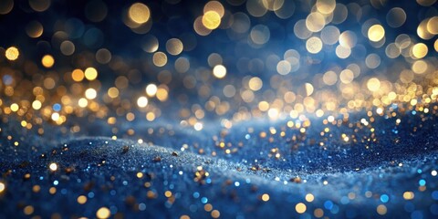 Wall Mural - A mesmerizing blend of blue and gold, with bokeh lights illuminating the sparkly textured surface.