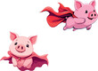 © frrlbt - Two super pigs flying with red capes, cartoon illustration