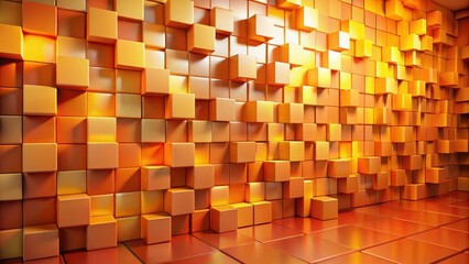 Poster - A Wall of Cubes, Arranged in a 3D Grid Pattern, with a Subtle Gradient of Warm Hues from Light Yellow to Orange, Creating a Visually Appealing and Modern Aesthetic