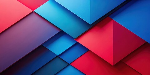 Fototapete - Abstract Geometric Pattern with Overlapping Triangles and Squares in Shades of Red, Blue, and Purple
