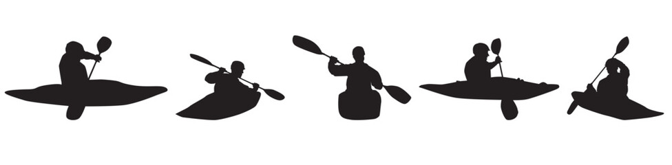 Wall Mural - Set of silhouette kayaking on isolated background. 