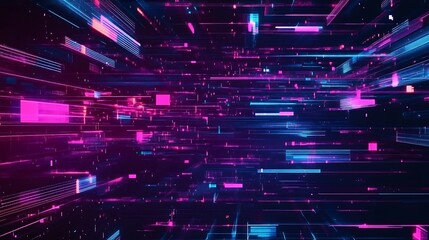 Leinwandbilder - Abstract digital space, neon lines, futuristic background, graphic design