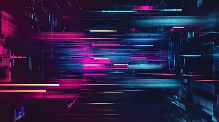 Fototapete - Abstract digital tunnel, vibrant colors, motion blur, futuristic background. Possible use for technology or design
