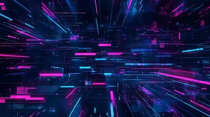 Fototapete - Futuristic digital city scene, vibrant glowing lines, abstract design, technology concept, background image