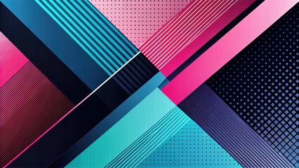 Poster - Abstract Geometric Design with Intersecting Lines, Stripes, and Dots in Vibrant Colors