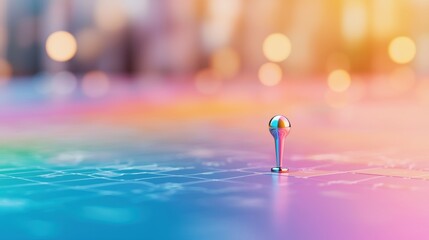 Poster - Icon Pin Location rainbow 3D rainbow pin location icon with a glossy finish, placed on a colorful map, symbolizes diversity and inclusivity