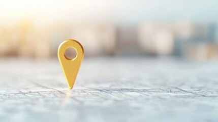 Poster - Icon Pin Location gold Minimalist gold pin icon with a subtle shimmer, placed on a map with luxury retail stores, indicates a premium shopping district