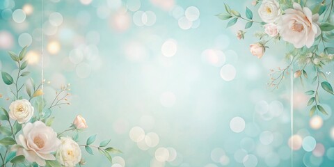 Poster - Floral Frame with Delicate Blooms and a Soft Blue Background