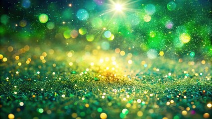 Wall Mural - Sparkling Green and Gold Glitter Background with Bokeh Lights