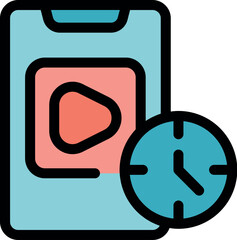 Wall Mural - play button displayed on smartphone screen with clock, indicating limited viewing time for video con