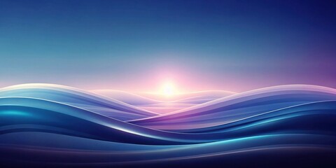 Fototapete - Abstract Landscape of Wavy Lines with a Glowing Sun in a Colorful Sky