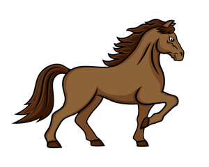 Wall Mural - Brown horse standing on white background.