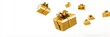 © Nima - Isolated Flying Gold Gift Boxes Against a White Background - A captivating image of floating gold gift boxes symbolizing celebration, luxury, joy, generosity