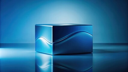 Poster - A solitary blue cube with a subtle wave, reflecting on a smooth surface, creating an abstract and minimalist composition.