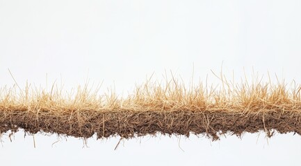 Wall Mural - Dry grass, soil, roots, white background, texture