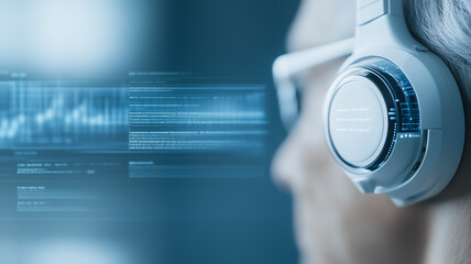 Wall Mural - focused programmer: close-up of a programmer wearing headphones, deeply immersed in their work, with
