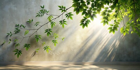 Abstract Silhouette of Leafy Tree Branches on a White Background
