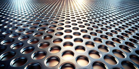 Poster - A seamless pattern of circular perforations on a metallic surface, creating a hypnotic and textured background.