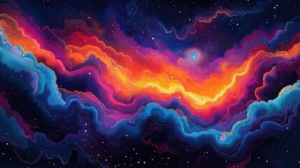 Wall Mural - Colorful abstract nebula with hand-drawn texture and glowing cosmic light