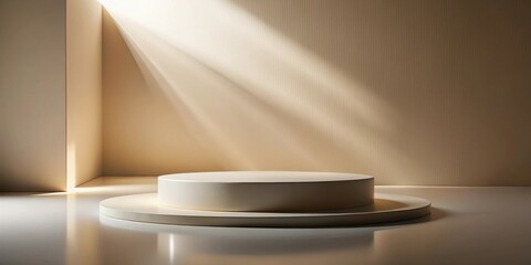 Fototapete - Minimalistic Abstract Presentation with Light Beams and a Two-Tiered Cylindrical Platform