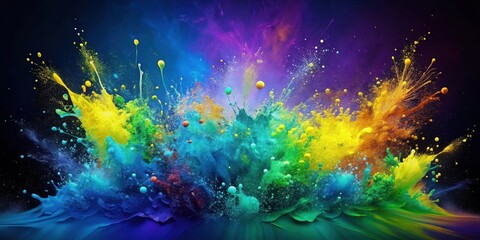 Poster - Abstract Colorful Explosion of Paint Splashes, a Vibrant and Artistic Symphony of Hues and Textures