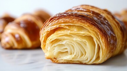 Golden-brown croissants, flaky layers, buttery delight.