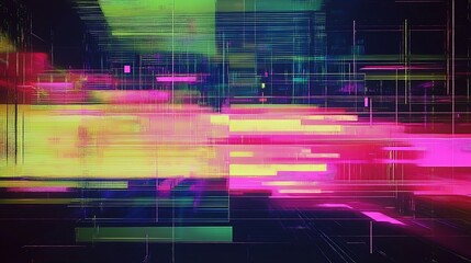 Leinwandbilder - Abstract digital cityscape, vibrant lines, glitch effect, futuristic background