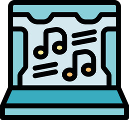 Wall Mural - laptop displaying musical notes, representing online music streaming and digital entertainment
