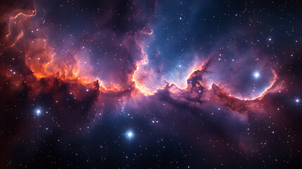 Cosmic Nebula fiery clouds, stellar background, space exploration
