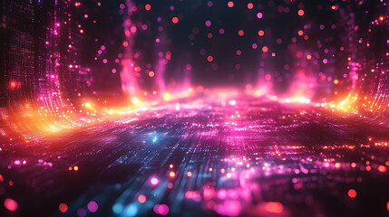 Futuristic glowing city data stream, abstract background, digital art, tech website